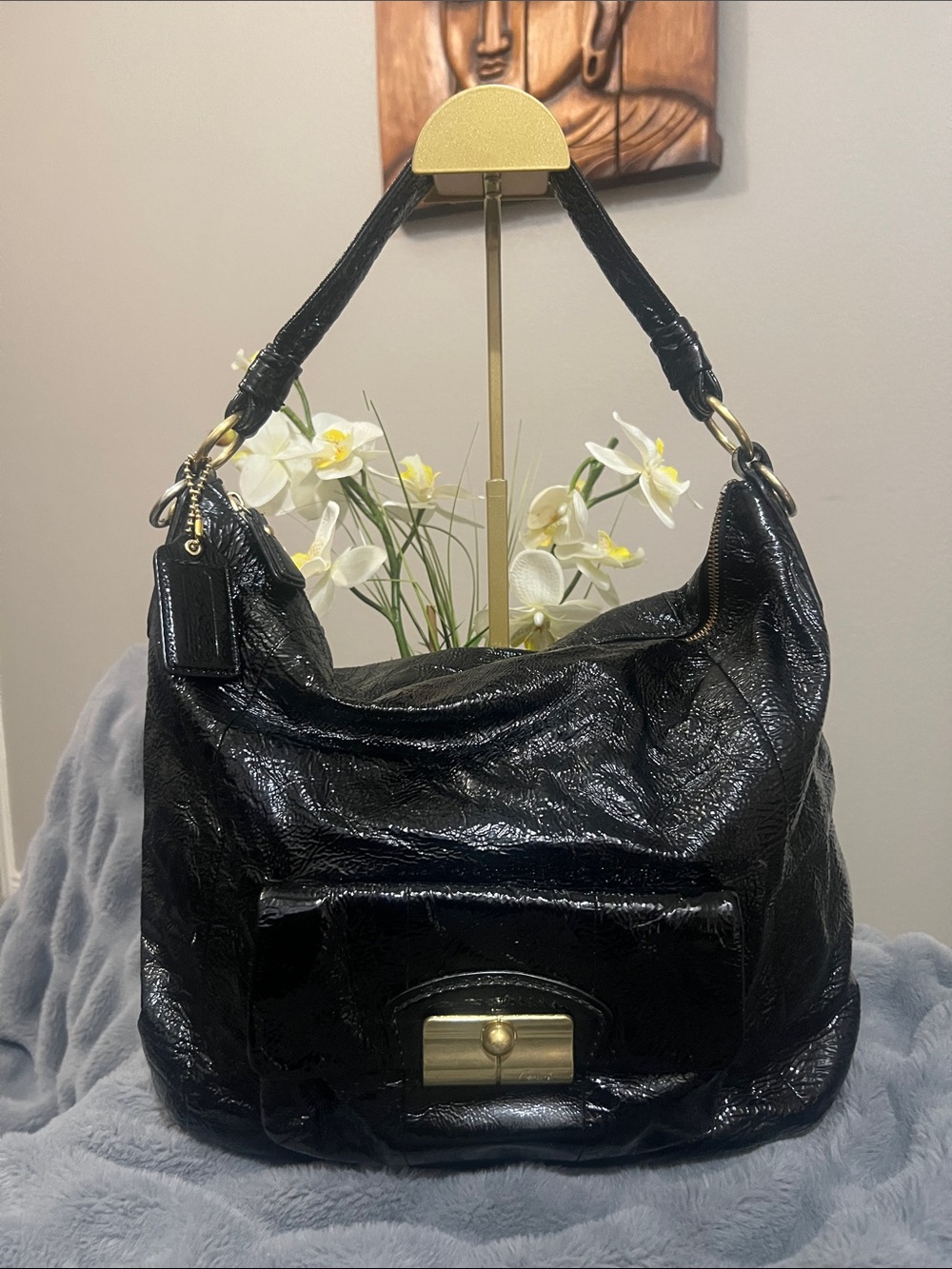 Coach Kristin Crinkle Black Leather Hobo Bag EUC retail $298